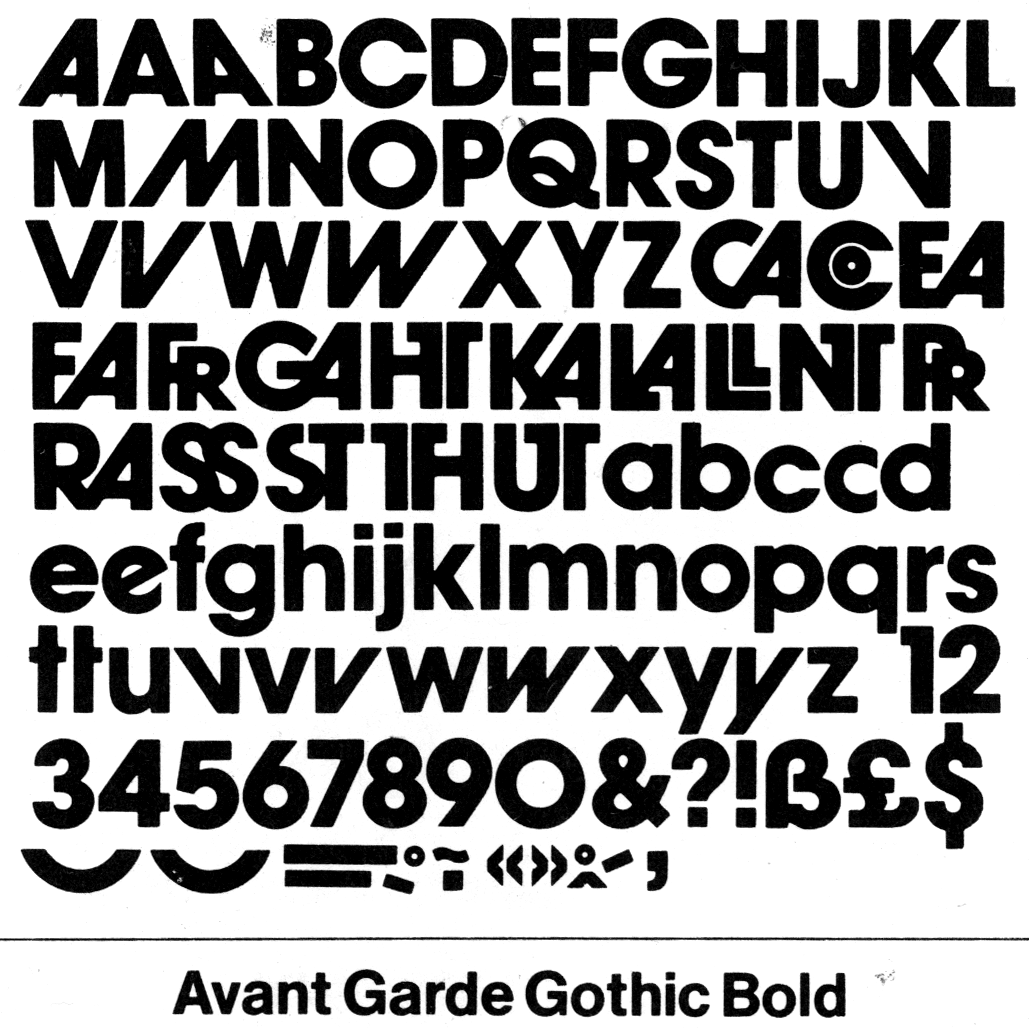 Avant Garde Gothic specimen from VGC catalog 1976